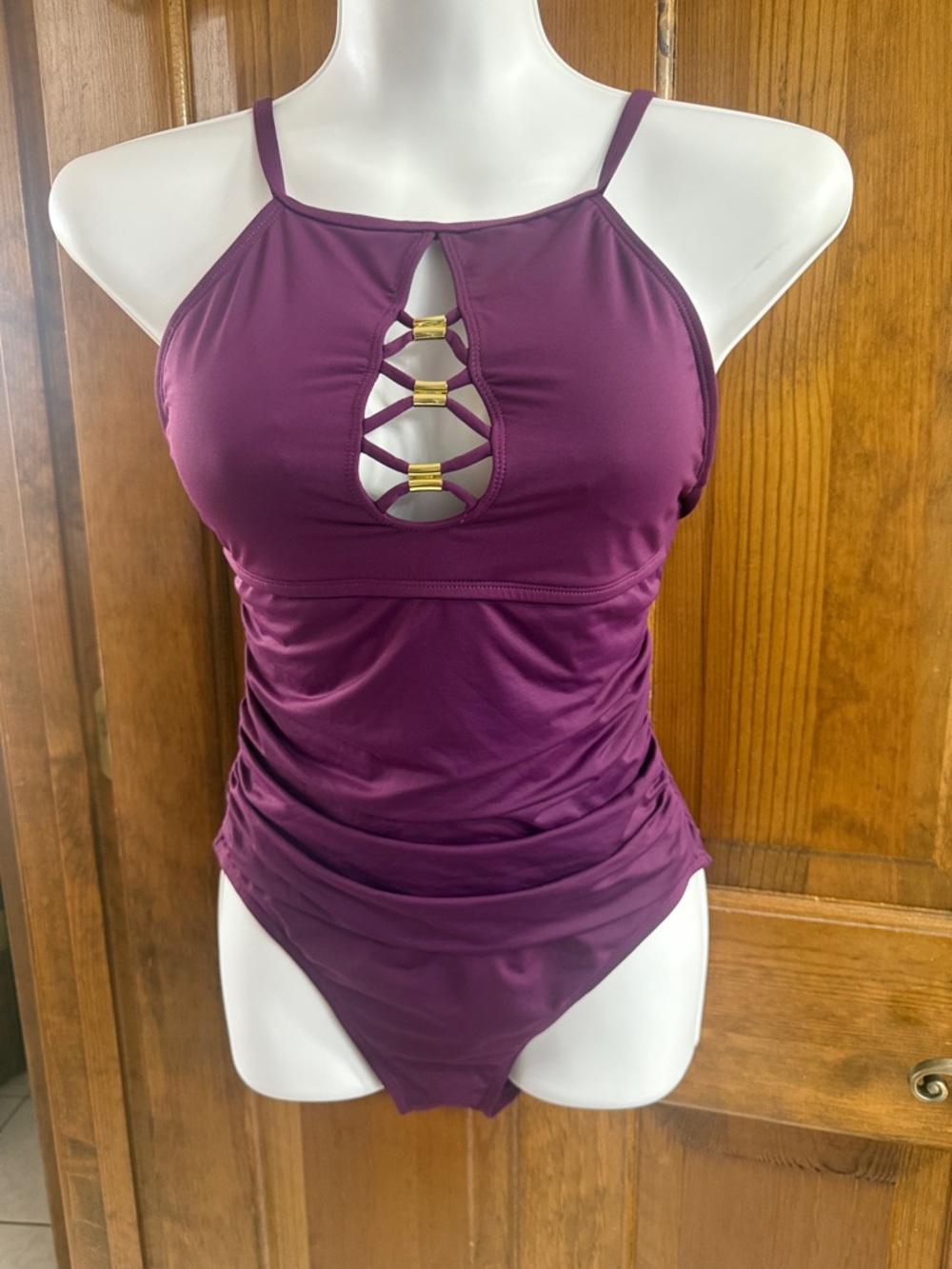 Bleu Rod Beattie Plum One-Piece Tankini with Gold Accent